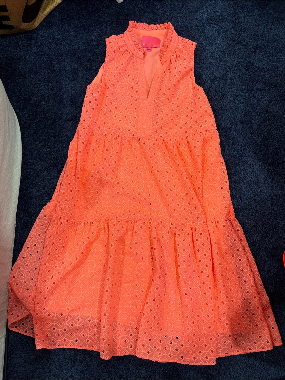 Lilly Pulitzer Coral Eyelet Tiered Dress